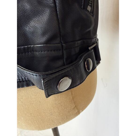 Top Shop Black Faux Leather Embroidered Moto Jacket Womens 10 / Medium #1-0166 - Picture 12 of 13